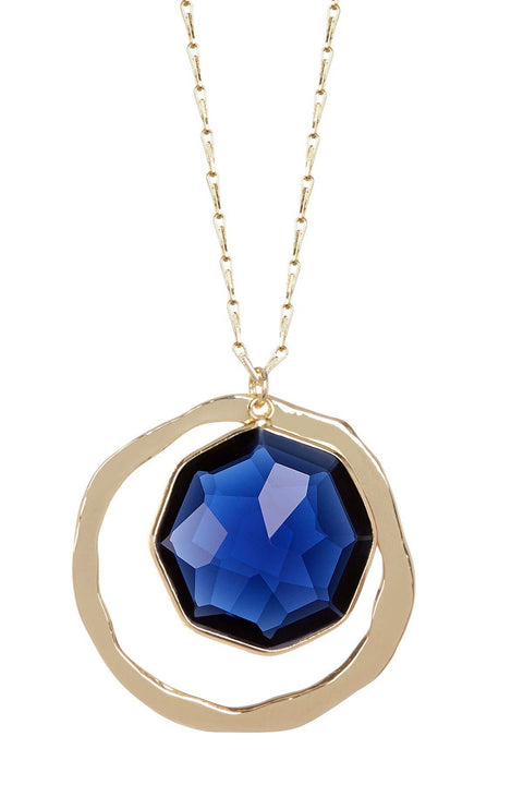 London Blue Crystal Framed Briolette Orbit Necklace - GF