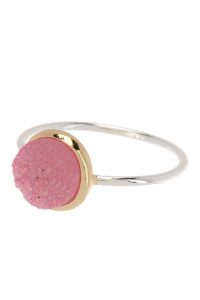 Pink Druzy Quartz 2-Tone Ring - SF