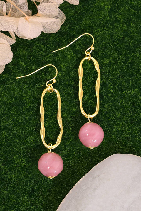 Pink Murano Glass & Freeform Hoop Drop Earrings - GF