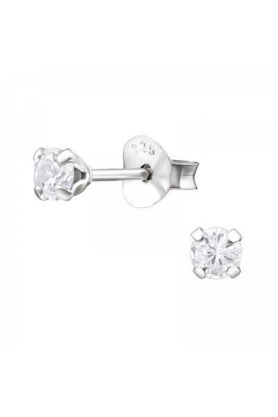 Sterling Silver Round 3mm Ear Studs With Cubic Zirconia - SS