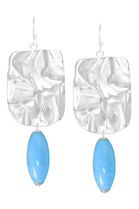 Blue Murano Glass & Wave Textured Drop Earrings - SF