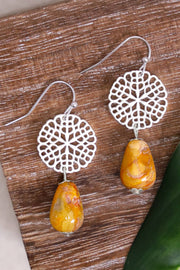 Crazy Lace Agate & Daisy Disc Drop Earrings - SF