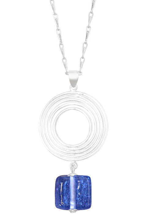 Tanzanite Murano Glass & Swirl Disc Pendant Necklace - SF