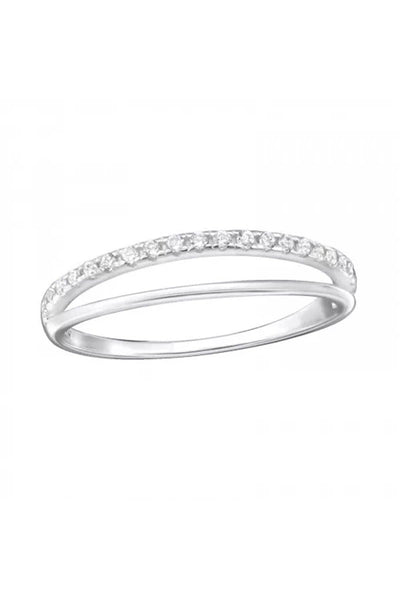 Sterling Silver Open Band Ring With CZ - SS