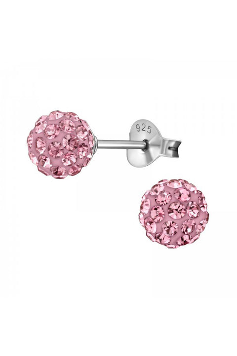 Sterling Silver Ball Ear Studs With Crystal - SS