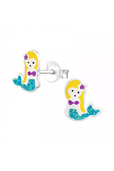 Sterling Silver Mermaid Ear Studs with Epoxy - SS