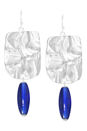 Blue Murano Glass & Wave Textured Drop Earrings - SF