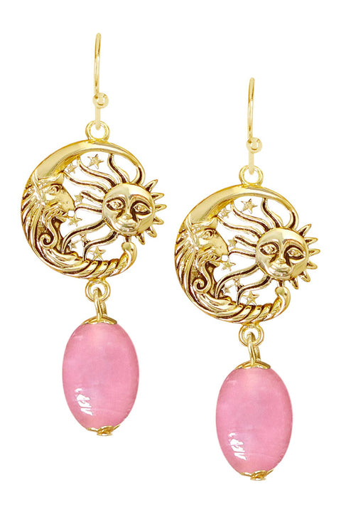 Pink Murano Glass With Sun & Moon Drop Earrings - GF