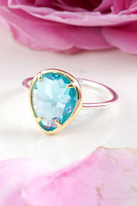 Sky Blue Crystal Teardrop Ring - SF