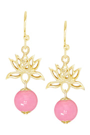 Pink Murano Glass & Lotus Drop Earrings - GF