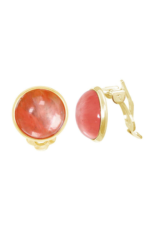 Strawberry Quartz Clip On Earrings In Gold - GF