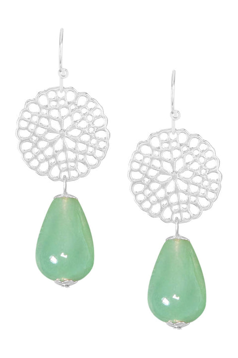 Green Aventurine & Daisy Disc Drop Earrings - SF