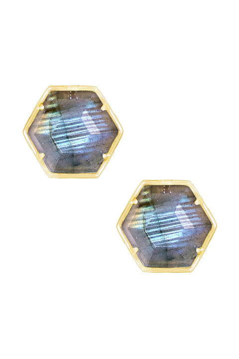 Labradorite Hexagon Post Earrings - GF