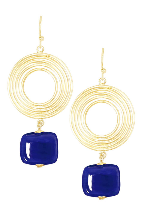 Blue Murano Glass & Swirl Disc Drop Earrings - GF