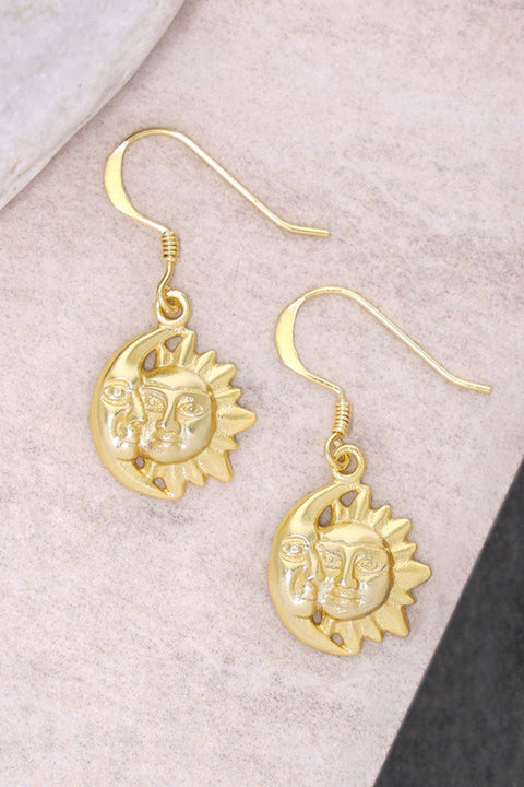 14k Gold Plated Sun & Moon Drop Earrings - GF