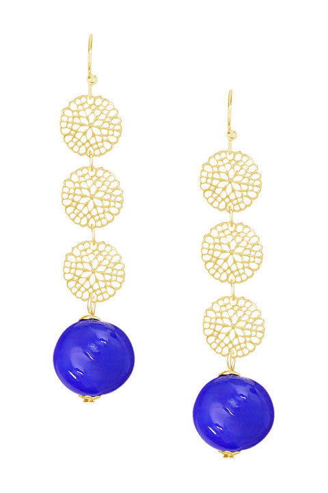 Blue Murano Glass & Daisy Disc Drop Earrings - GF