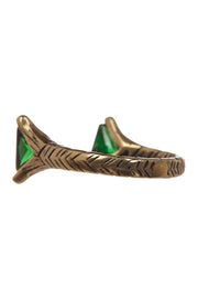 Raw Brass & Emerald Crystal Trio Ring - BR