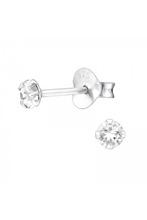 Sterling Silver Round 3mm Ear Studs With Cubic Zirconia - SS