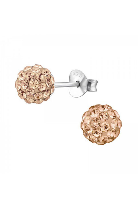 Sterling Silver Ball Ear Studs With Crystal - SS