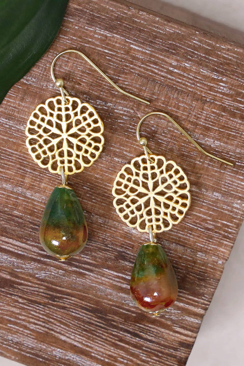 Mixed Jasper & Daisy Disc Drop Earrings - GF