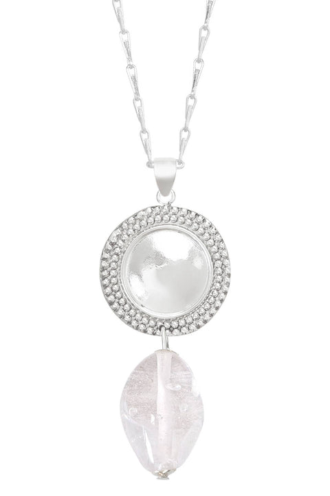 Clear Murano Glass & Vintage Disc Pendant Necklace - SF