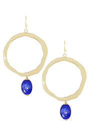 Blue Murano Glass & Hammered Hoop Drop Earrings - GF