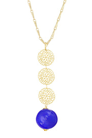 Blue Murano Glass & Daisy Disc Pendant Necklace - GF