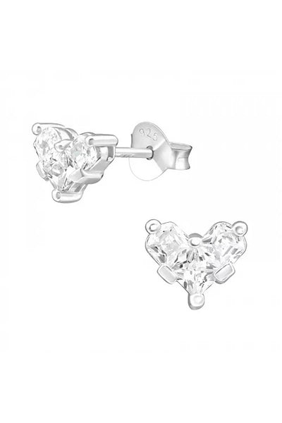 Sterling Silver Heart Ear Studs With Cubic Zirconia - SS