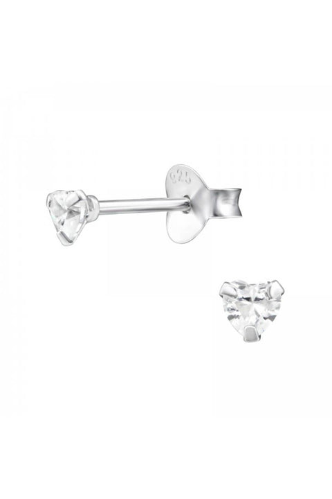 Sterling Silver Heart 3mm Ear Studs With Cubic Zirconia - SS