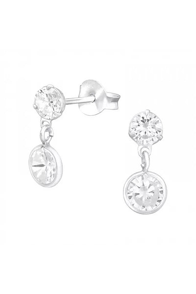 Sterling Silver Round Ear Studs With Hanging Round & CZ - SS