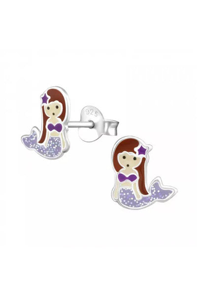 Sterling Silver Mermaid Ear Studs with Epoxy - SS