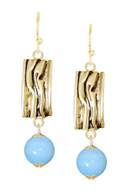 Blue Murano Glass & Textured Rectangle Drop Earrings - GF