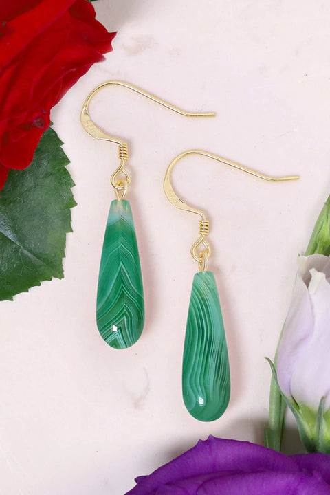 14k Vermeil & Green Lace Agate Drop Earrings - VM