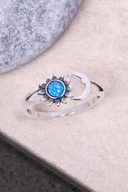 Blue Created Opal & Sterling Silver Sun & Moon Ring - SS