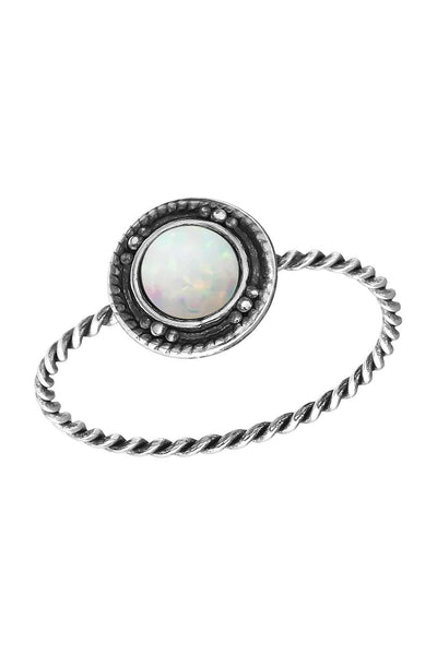 Sterling Silver & Created Opal Round Ring - SS