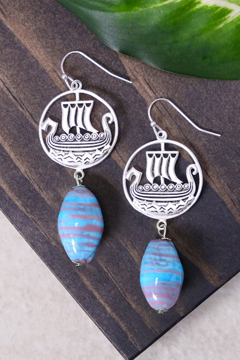 Murano Glass & Viking Ship Drop Earrings - SF