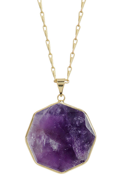 Amethyst Fancy Cut Octagon Pendant Necklace - GF