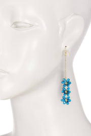 Blue Austrian Crystal Flower Bloom Drop Earrings - GF