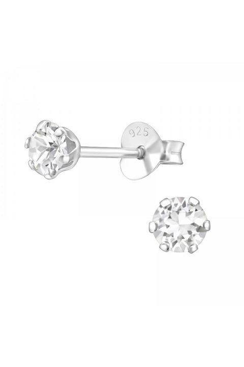 Sterling Silver Round Ear Studs With Genuine Crystals - SS