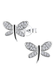 Dragonfly With Pave CZ Post Earrings - SS