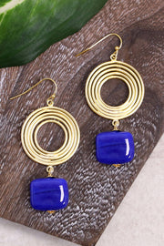 Blue Murano Glass & Swirl Disc Drop Earrings - GF