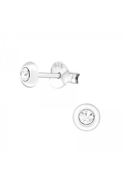 Sterling Silver Round Ear Studs With Crystal - SS