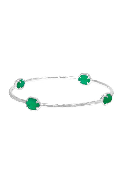 Green Chalcedony Crystal Station Bangle Bracelet - SF