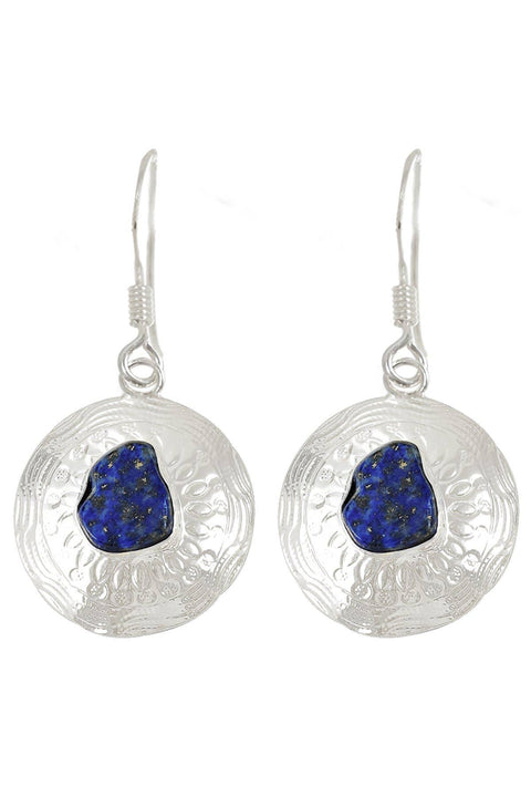 Lapis Hammered Disc Drop Earrings - SF