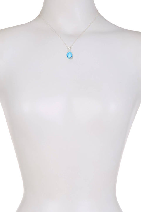 Aqua CZ Oval Charm Necklace - SF