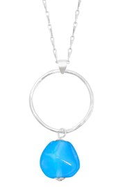 Blue Murano Glass & Hoop Pendant Necklace - SF