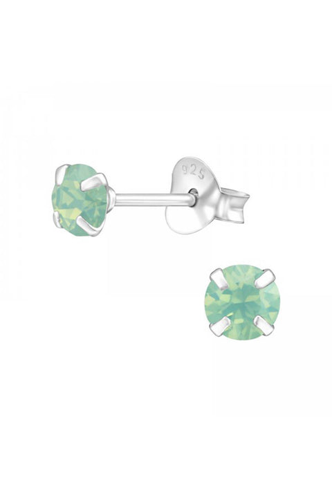 Sterling Silver Round Ear Studs With Genuine Crystals - SS