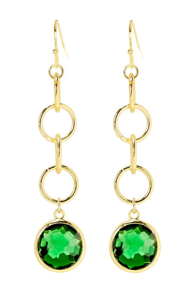 Emerald Crystal & Interlocking Circle Drop Earrings - GF