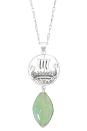 Green Murano Glass & Viking Ship Pendant Necklace - SF