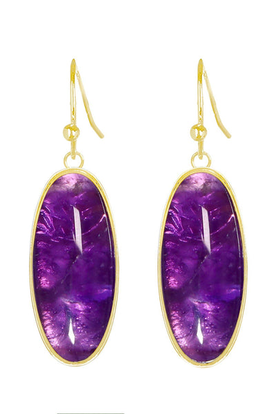 Amethyst Oval Drop Earrings - GF